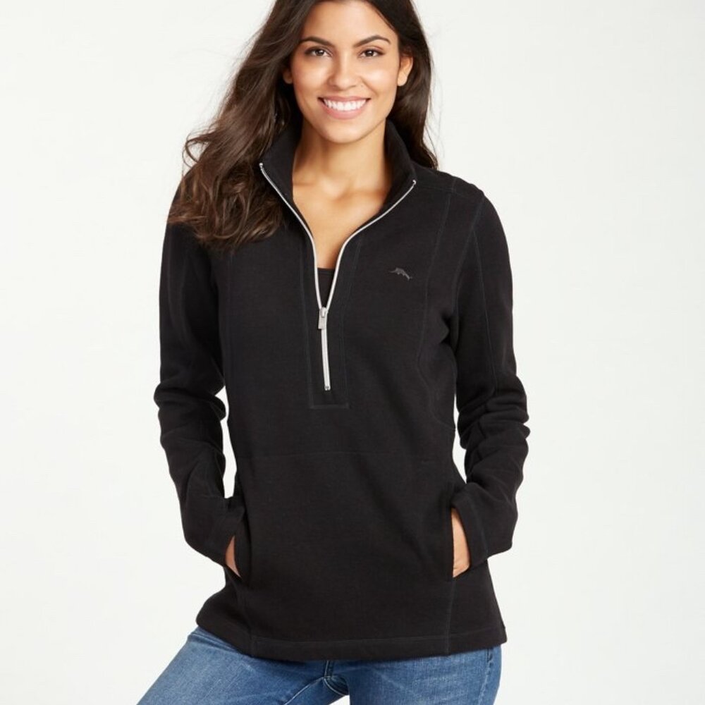 Tommy Bahama French Rib Black Aruba Half-Zip Sweatshirt Women's Size Small